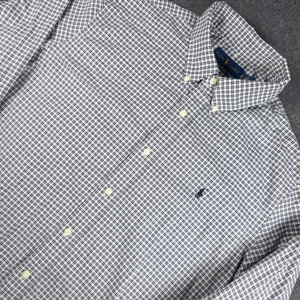 Ralph Lauren Button Down Mens XL White Navy Luxury Twill Check Long Sleeve Shirt
